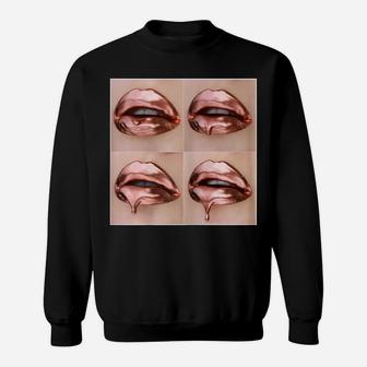 Womens Rose Gold Dripping Lip Art - Lipstick Kiss Sweatshirt | Crazezy