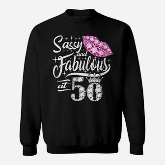 Womens Sassy And Fabulous At 50 Years Old 50Th Birthday Crown Lips Sweatshirt | Crazezy