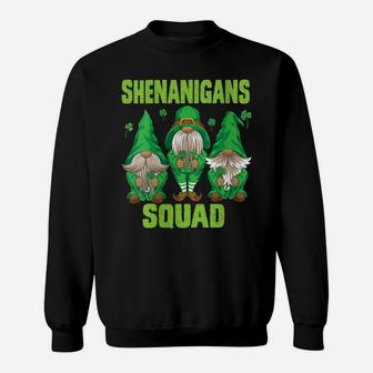 Womens Shenanigans Squad Three Lucky Gnome Shamrock St Patrick Day Sweatshirt | Crazezy