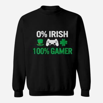 Womens St Patricks Gamer 0 Percent Irish 100 Percent Gamer Video Games Gaming Sweatshirt - Monsterry