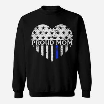 Womens Thin Blue Line Heart Proud Police Mom Pro Law Enforcement Sweatshirt | Crazezy UK