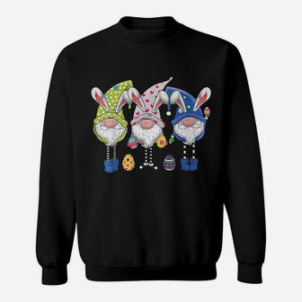 Womens Three Gnomes Bunny Holding Easter Egg Hunting Happy Easter Sweatshirt | Crazezy CA
