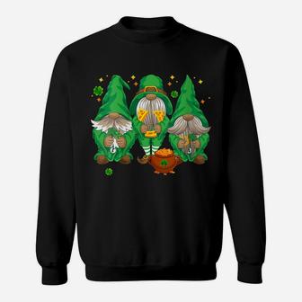 Womens Three Lucky Gnome Shamrock Irish Gnome Saint Patrick Day Sweatshirt | Crazezy