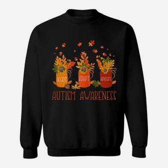 Womens Tu Autism Awareness Gift Autumn Bottles Fall Flower Ribbon Sweatshirt | Crazezy