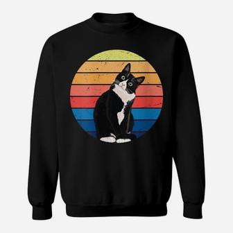 Womens Tuxedo Cat Gift Retro Colors For Animal Lovers Sweatshirt | Crazezy DE