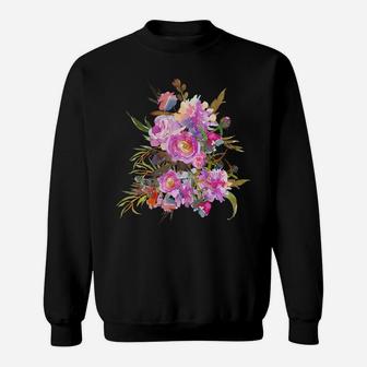 Womens Vintage Flower Bouquet Pink Peony Floral Botanical Gardener Sweatshirt | Crazezy
