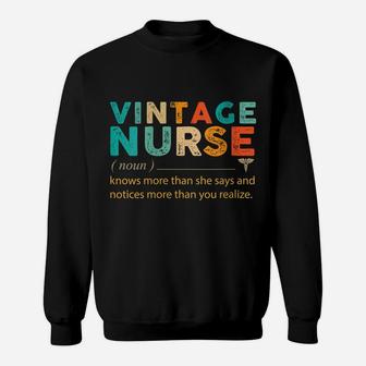 Womens Vintage Nurse Noun Definition Knows More Than She Says Funny Sweatshirt | Crazezy AU