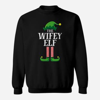 Womens Wifey Elf Matching Group Christmas Couple Party Pajama Wife Sweatshirt | Crazezy