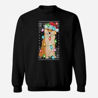 Xmas Lighting Santa Hat Ugly Shiba Inu Christmas Sweatshirt Sweatshirt | Crazezy CA