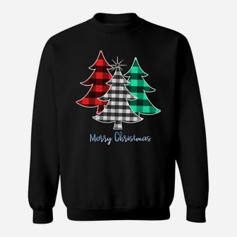 Xmas Tree Buffalo Plaid Red White Green Merry Christmas Gift Sweatshirt Sweatshirt | Crazezy