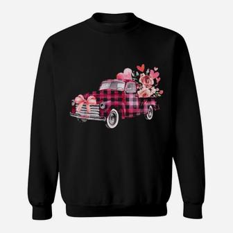 Xoxo Pink Plaid Truck Flowers Valentine's Day Sweatshirt - Monsterry UK