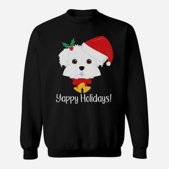Yappy Holidays Cute Funny Maltese Dog Xmas Sweatshirt - Monsterry