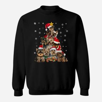 Yorkie Christmas Tree Lights Funny Dog Xmas Gift Sweatshirt Sweatshirt | Crazezy
