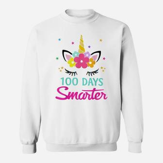 100 Days Of School Shirt 100 Days Smarter Unicorn Girls Gift Sweatshirt | Crazezy UK