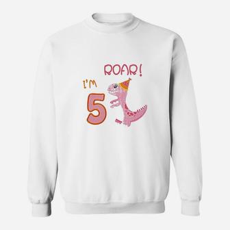5Th Birthday Girl 5 Years Old Dinosaur Party Bday Sweatshirt | Crazezy DE