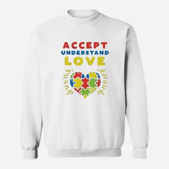 Accept Understand Love Puzzle Heart Awareness Mom Dad Sweatshirt | Crazezy
