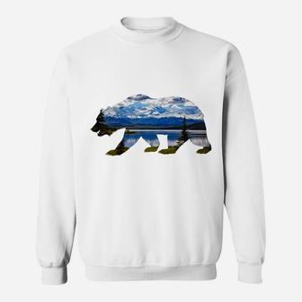Alaskan Bear With Lake & Mountain Souvenir Hoodie Sweatshirt | Crazezy