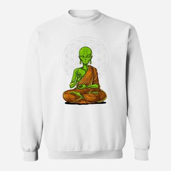 Alien Yoga Meditation Buddha Ufo Zen Cosmic Flower Of Life Sweatshirt | Crazezy