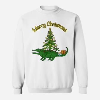Alligator Gator With Xmas Tree Gifts Holiday Merry Christmas Sweatshirt Sweatshirt | Crazezy CA