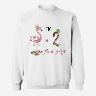 Amztm 2Nd Birthday Girl Flamingo Party 2 Years Old Bday Sweatshirt | Crazezy