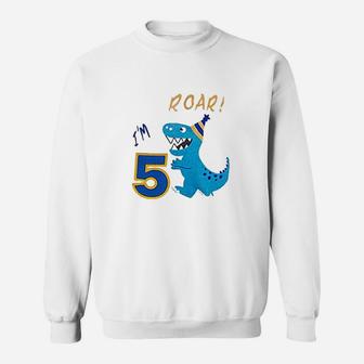 Amztm 5Th Birthday Dinosaur Dino Themed Bday Party 5 Year Old Boy Sweatshirt | Crazezy