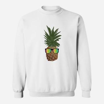 Ananas mit Sonnenbrille Sweatshirt, Lustiges Motiv Unisex Weiß - Seseable