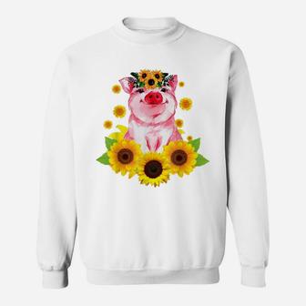 Animal Farmer Farm Gift Idea Women Girls Flower Crown Pig Sweatshirt | Crazezy CA