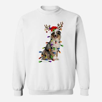 Australian Shepherd Reindeer Christmas Lights Funny Xmas Sweatshirt Sweatshirt | Crazezy DE