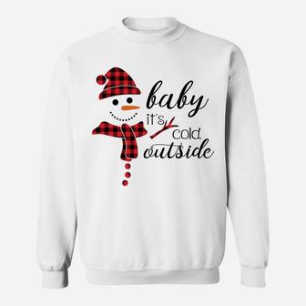 Baby It's Cold Outside Cute Christmas Snowman Buffalo Plaid Sweatshirt | Crazezy DE