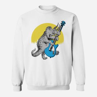 Bassasaurus Funny Triceratops Dinosaur Electric Bass Sweatshirt | Crazezy