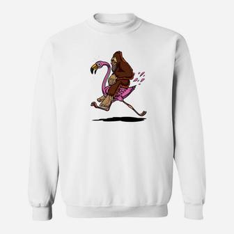 Bigfoot Riding Flamingo Bird Funny Sweatshirt - Thegiftio UK