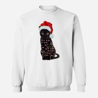 Black Cat Christmas Lights Cat Lover Christmas Sweatshirt Sweatshirt | Crazezy