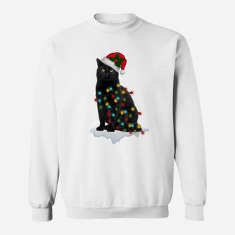 Black Cat Christmas Tree Deco Lights Funny Xmas Cat Gift Sweatshirt | Crazezy