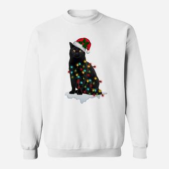 Black Cat Christmas Tree Deco Lights Funny Xmas Cat Gift Sweatshirt Sweatshirt | Crazezy