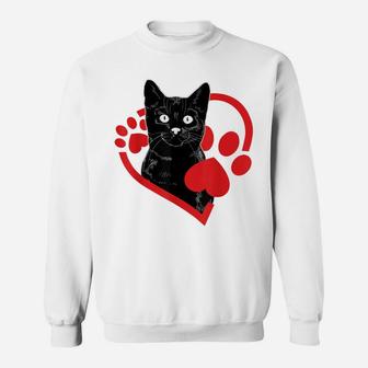 Black Cat Heart Footprint Animal Happy Valentine's Day Gifts Sweatshirt | Crazezy AU