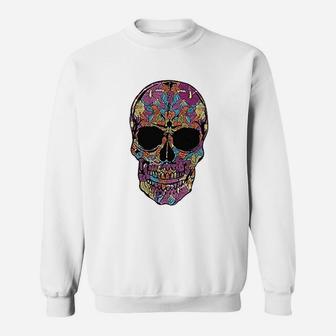Black Flower Skull Day Of Dead Off Shoulder Sweatshirt | Crazezy