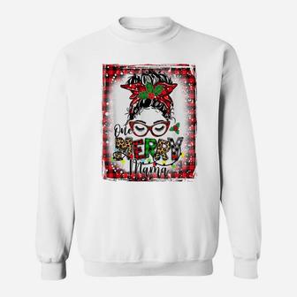 Bleached One Merry Mama Messy Bun Mama Christmas Sweatshirt | Crazezy UK