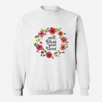 Bless Your Heart Watercolor Floral Flowers Southern Sweatshirt | Crazezy