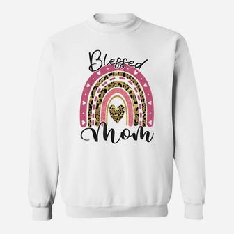 Blessed Mom Funny Leopard Boho Rainbow Mom Life Sweatshirt | Crazezy