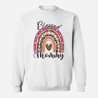 Blessed Mommy Funny Leopard Boho Rainbow Mommy Life Sweatshirt | Crazezy