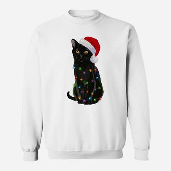 Bombay Cat Christmas Lights Xmas Cat Lover Santa Hat Sweatshirt | Crazezy UK