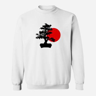 Bonsai-Baum und Sonnenaufgang Design Unisex Sweatshirt, Japanische Kunst Tee - Seseable