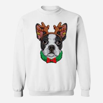 Boston Terrier Christmas Reindeer Antlers Xmas Girls Dog Sweatshirt | Crazezy