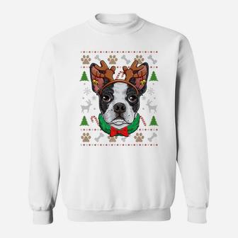 Boston Terrier Ugly Christmas Reindeer Antlers Xmas Girls Sweatshirt | Crazezy