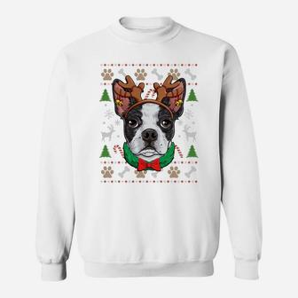 Boston Terrier Ugly Christmas Reindeer Antlers Xmas Women Sweatshirt Sweatshirt | Crazezy