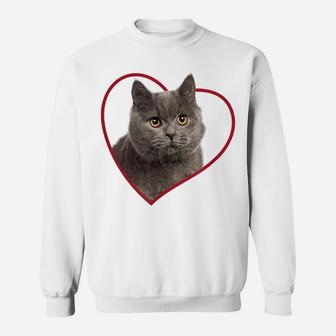 British Shorthair Cat Heart Love Portrait Sweatshirt | Crazezy