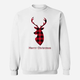 Buffalo Plaid Reindeer Christmas Tee Santa Hat Merry Xmas Sweatshirt | Crazezy UK