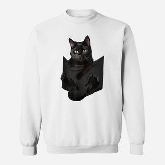 Cat Lovers Gifts Black Cat In Pocket Funny Kitten Face Sweatshirt | Crazezy CA