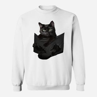 Cat Lovers Gifts Black Cat In Pocket Funny Kitten Face Sweatshirt | Crazezy AU