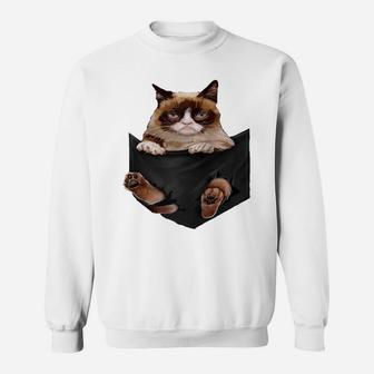 Cat Lovers Gifts Grumpy In Pocket Funny Kitten Face Raglan Baseball Tee Sweatshirt | Crazezy AU